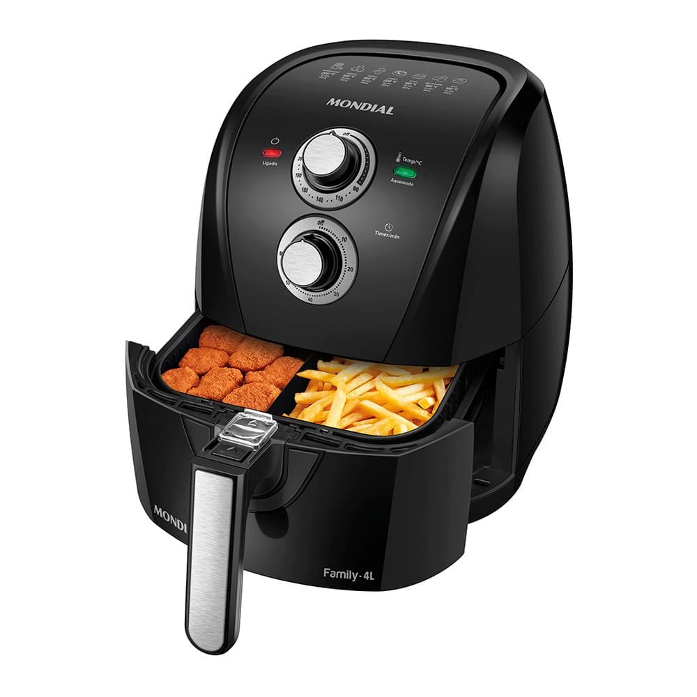 Fritadeira Sem Óleo Com Divisória Air Fryer 4L Mondial Preto/Prata 1500W - AFD-40-BFS