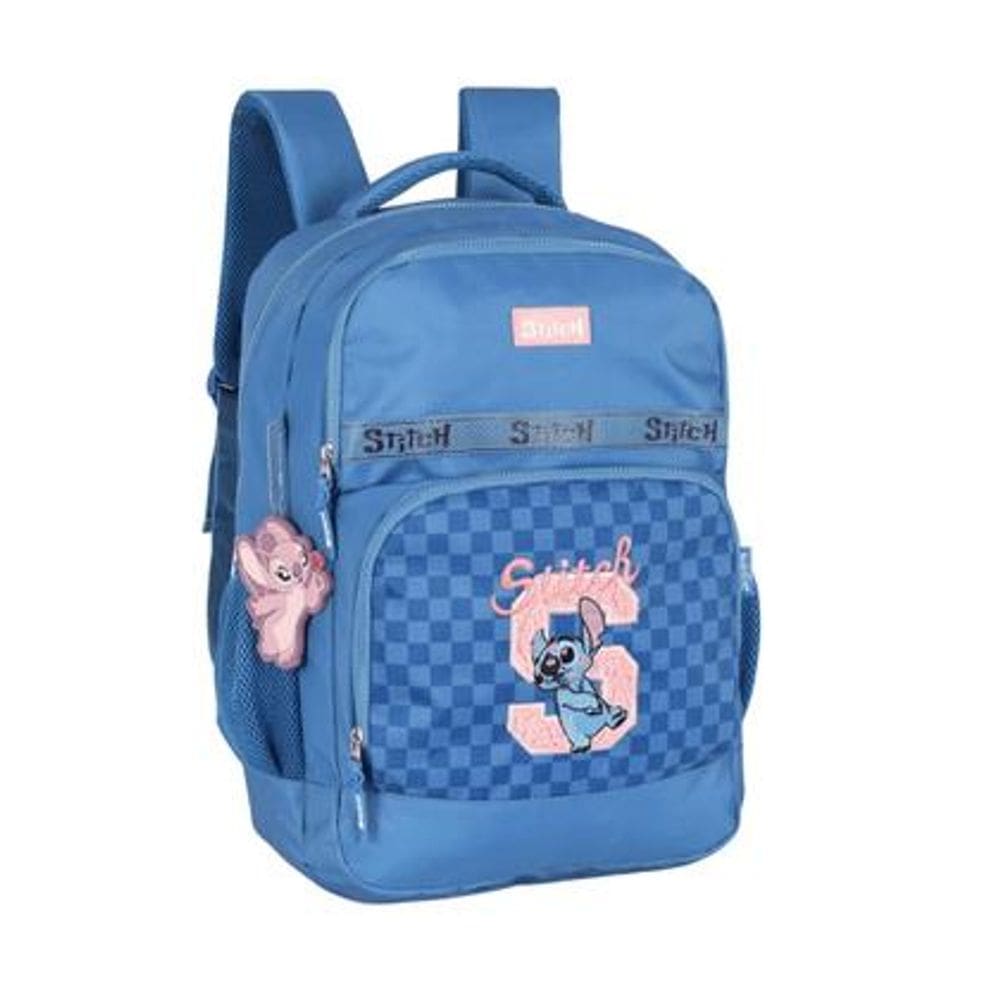 Mochila Escolar Stitch e Angel Azul Disney Luxcel