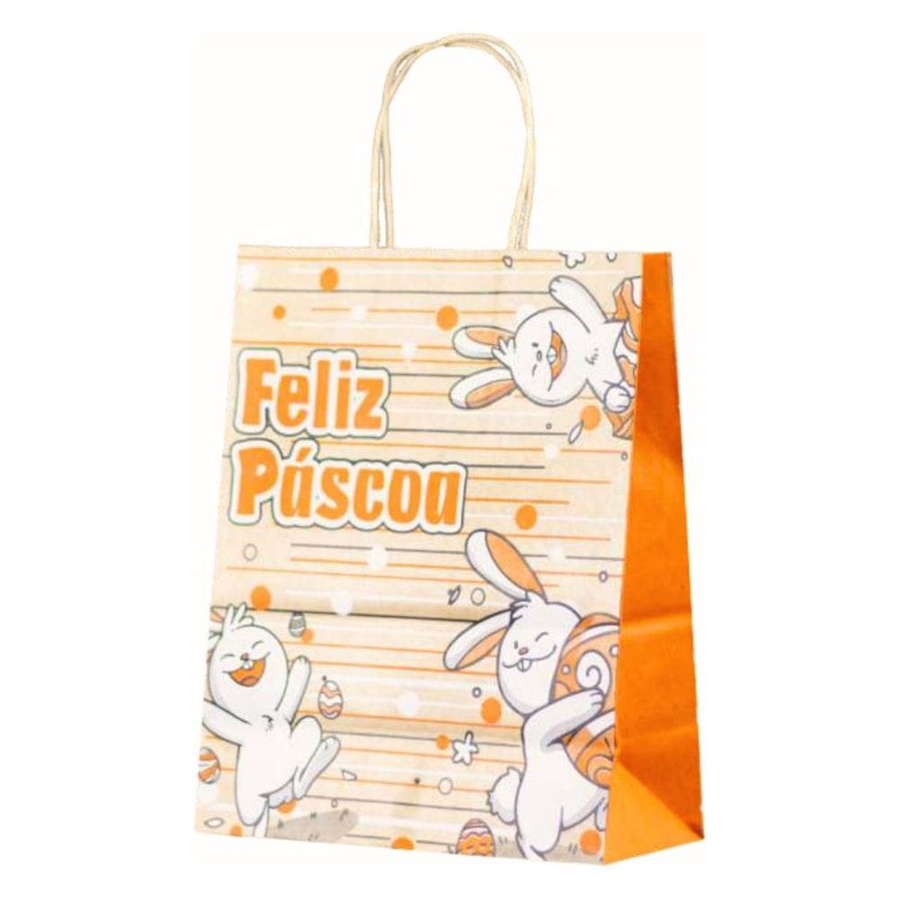 Kit 10 Sacola Kraft Ovos De Páscoa Bunny 17,5X8,5X21,5Cm