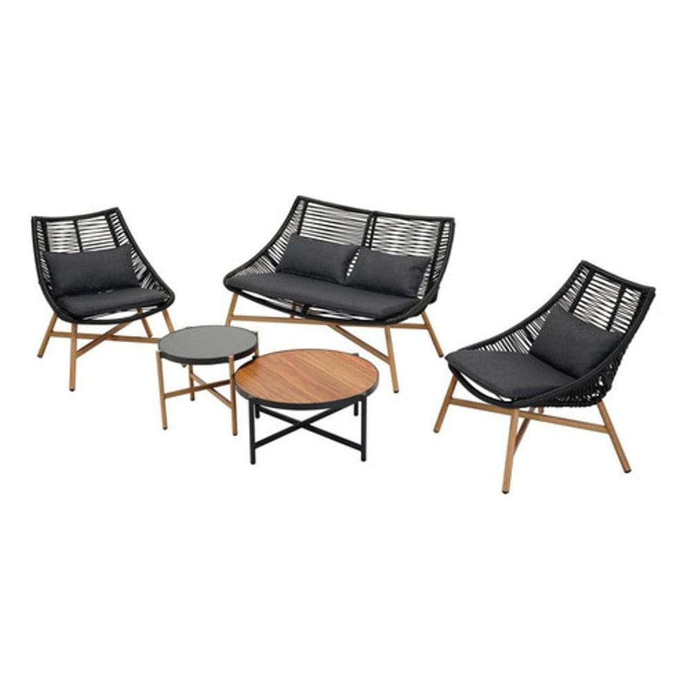 Conjunto De Jardim Preto 5 Pecas De Aluminio E Rattan