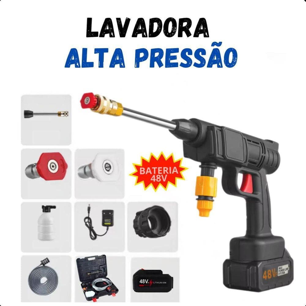 Lavadora Alta Pressão Portátil Recarregável Completa