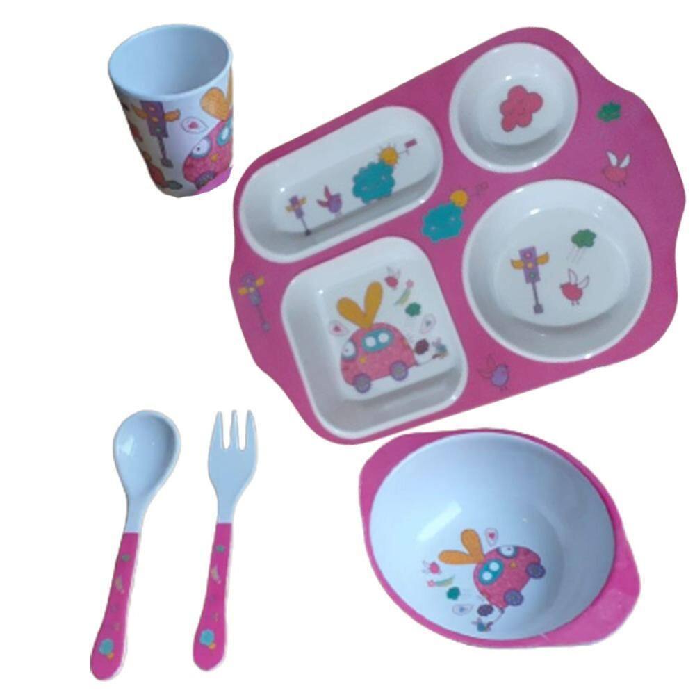 Kit Refeição Infantil Papinha Prato Copo Talheres Pote 5 Pçs