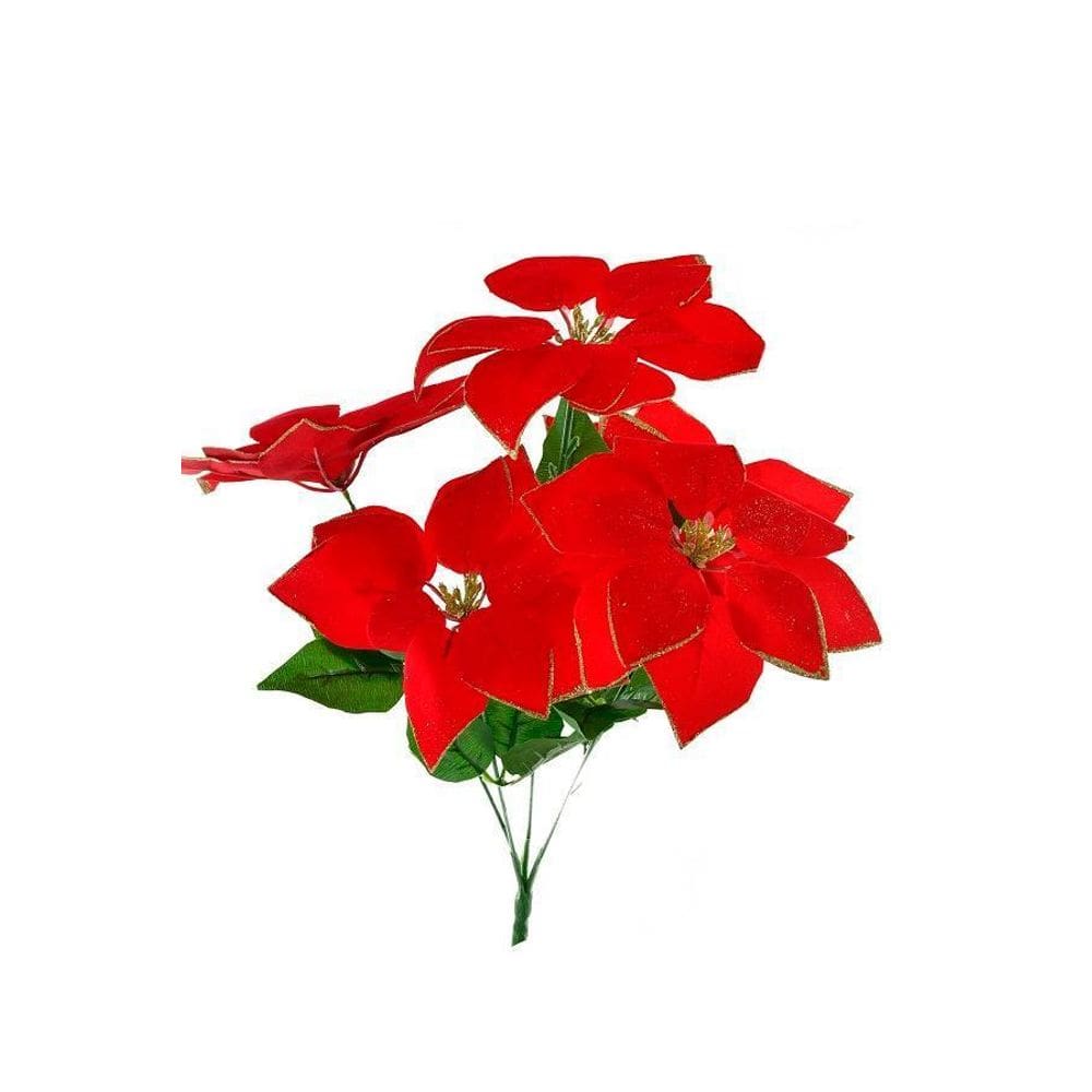Ramo Decorativo 5 Flores Vermelhas 1Pc Decoração De Natal