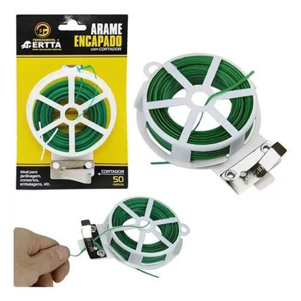 2X Rolo 50M Arame Encapado Para Jardinagem E Plantas C/Corta