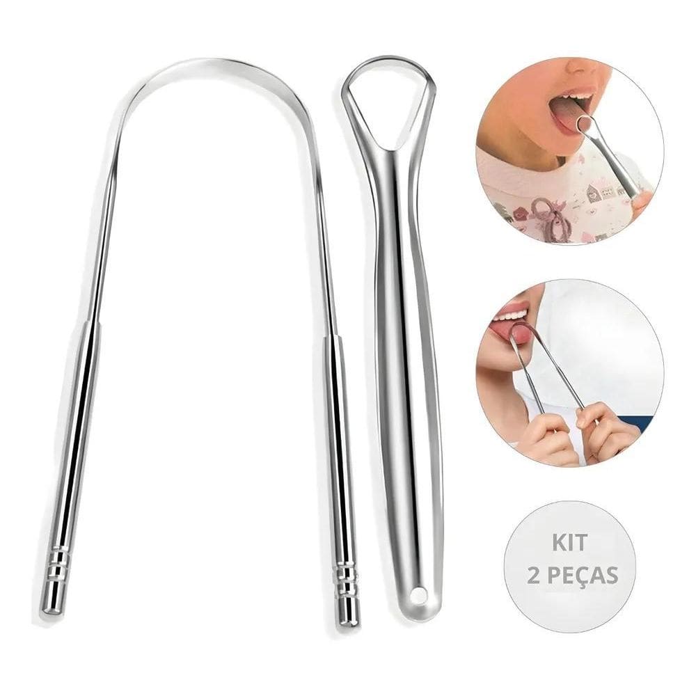 2X Raspador De Língua Kit 2 Peças Aço Inox Raspagem Lingual