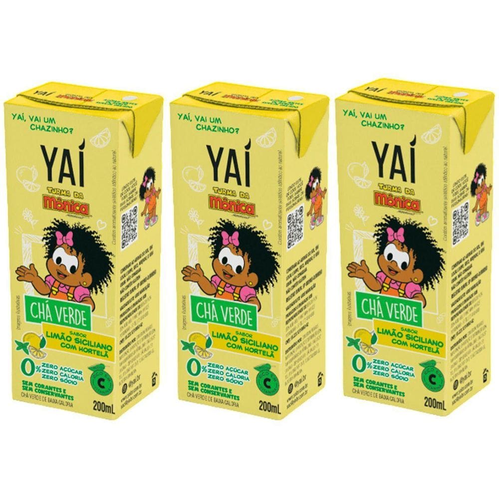 Kit 3 Chas Verde Limão S. Com Hortelã Turma Da M. 200Ml Yai