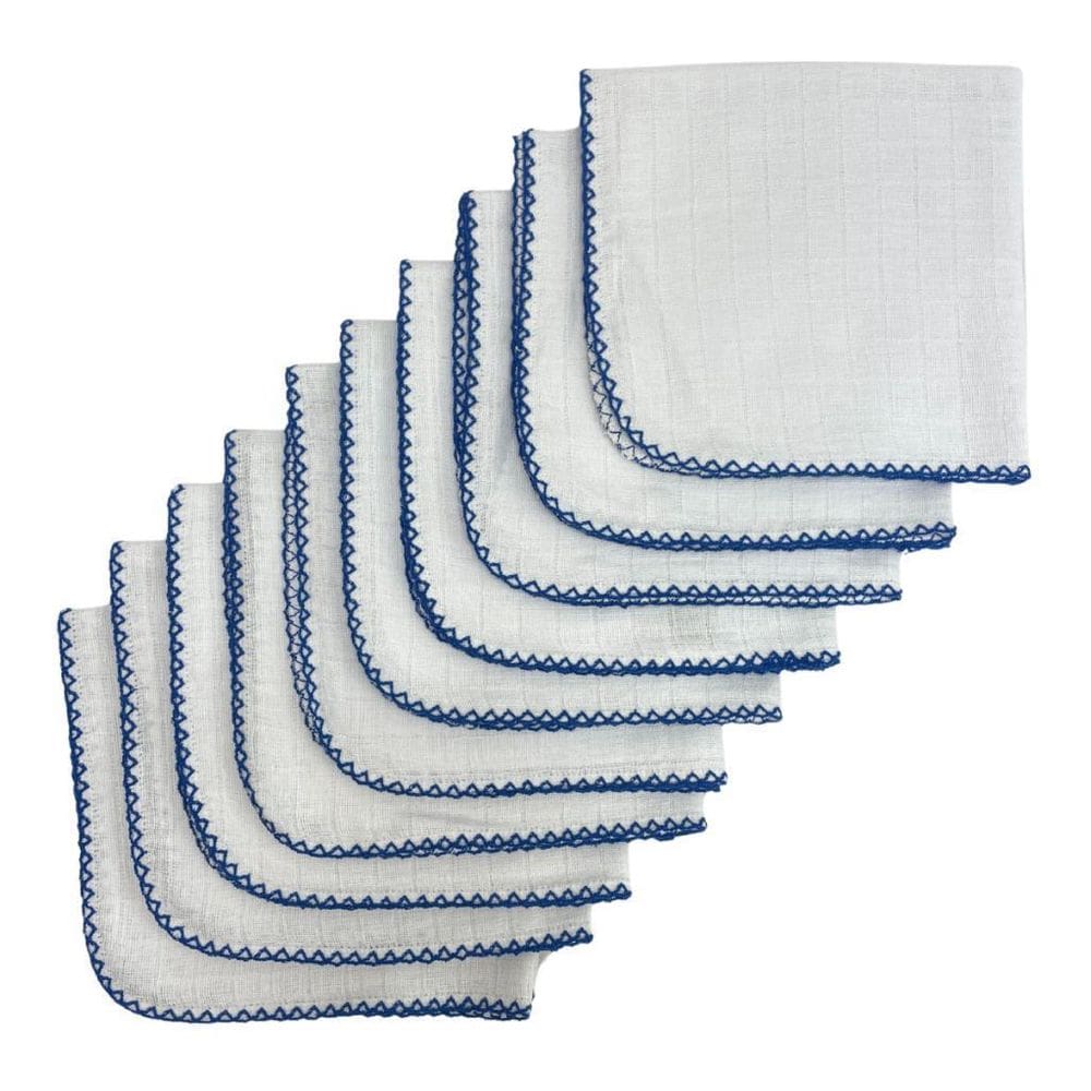 Kit Com 5 Fraldas De Boca Quadriculado 33X33Cm Azul Marinho