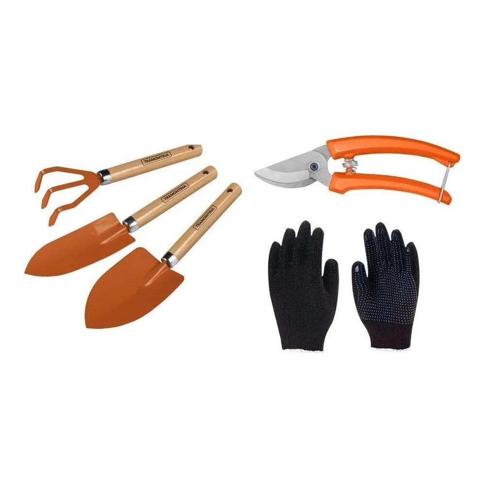 2X Jg Kit Jardinagem 5Pç Tramontina Tesoura Ancinho Luva +2