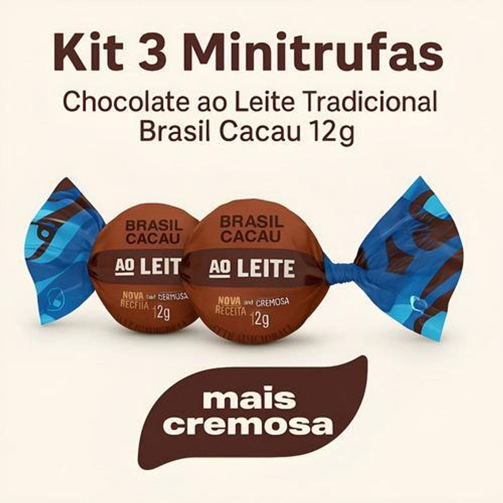 Kit 3 Minitrufas Chocolate Ao Leite Tradicional Brasil Cacau