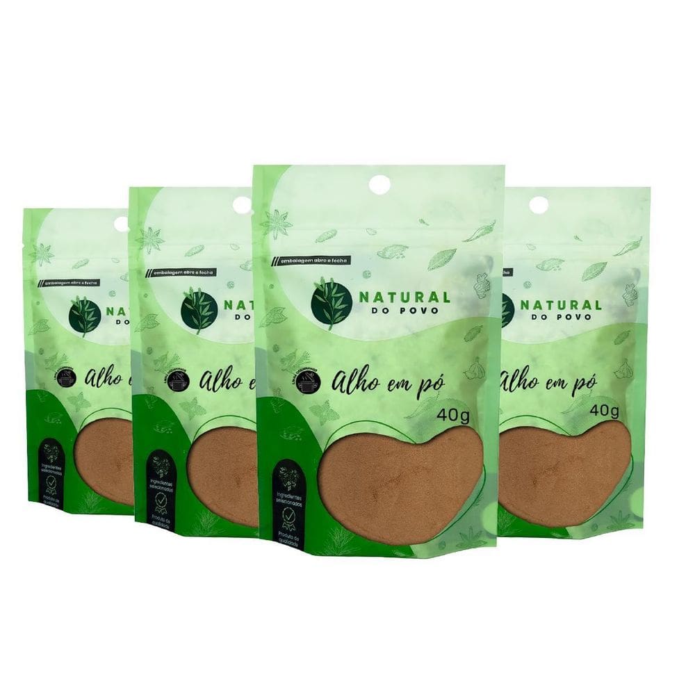 Alho Em Pó Pouch Kit 4 100% Orgânico Qualidade Premium 40G