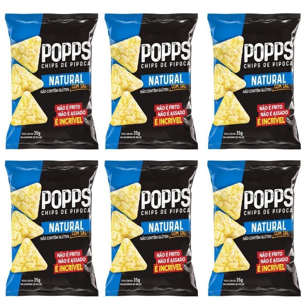 Kit 6 Popps Chips De Pipoca Natural Com Sal 35G Sem Gluten