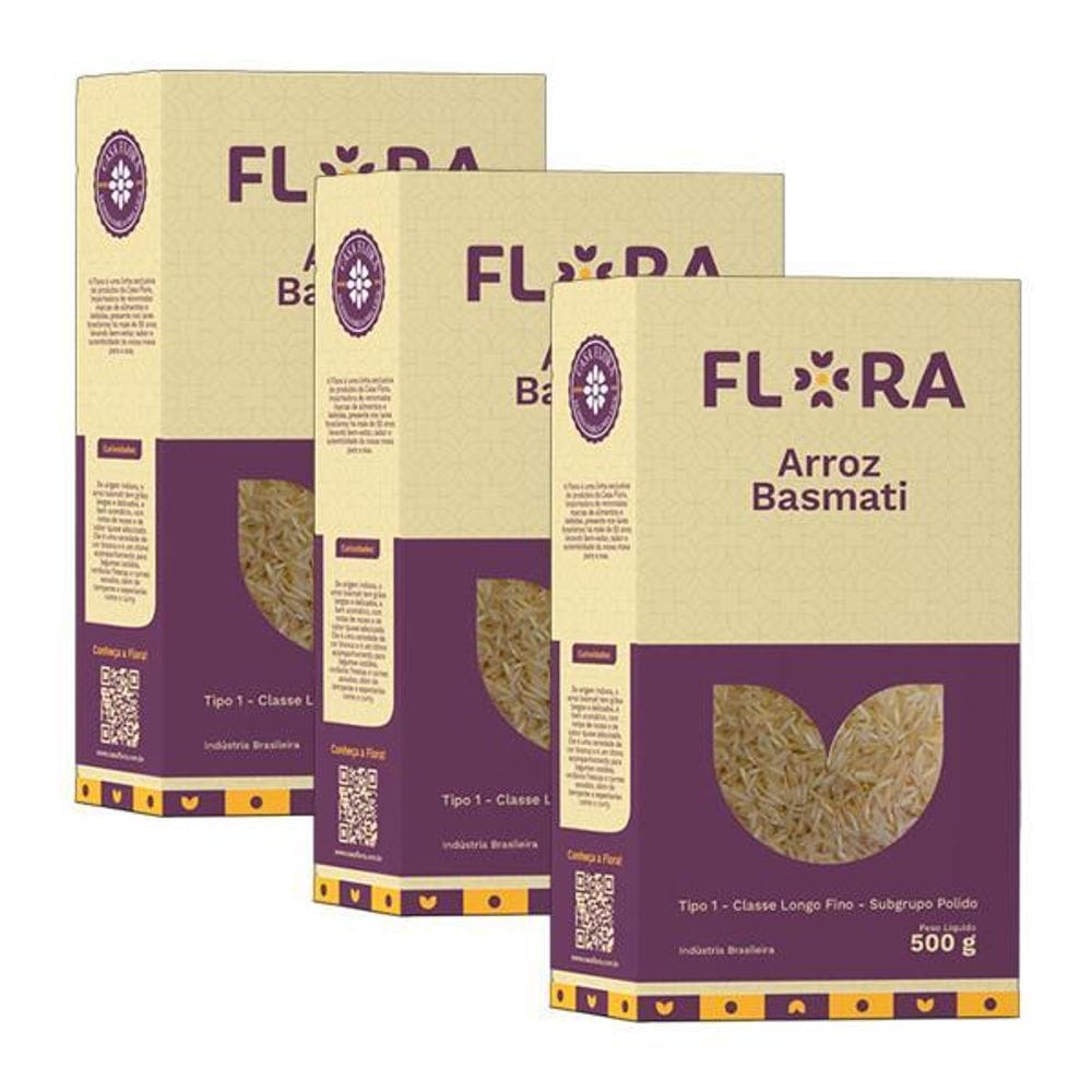 Kit 3X: Arroz Basmati Polido Flora 500G