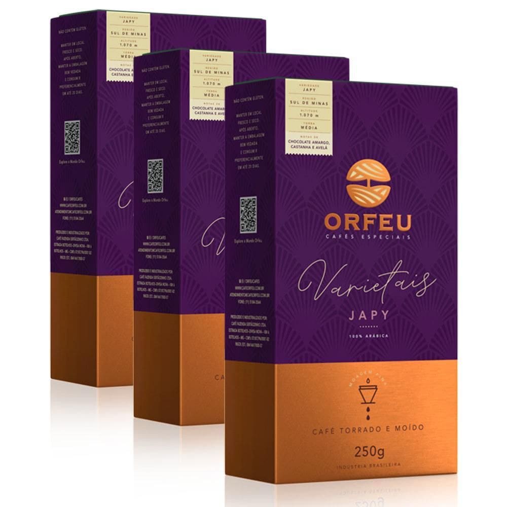 Café Moído Premium Orfeu Japy Kit 3 Pacotes De 250G