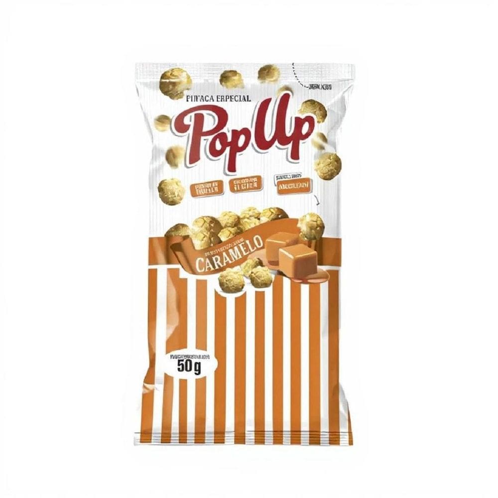 Combo 50 Sacos Pipoca Doce Pop Up Sabor Caramelo 50G Snacks