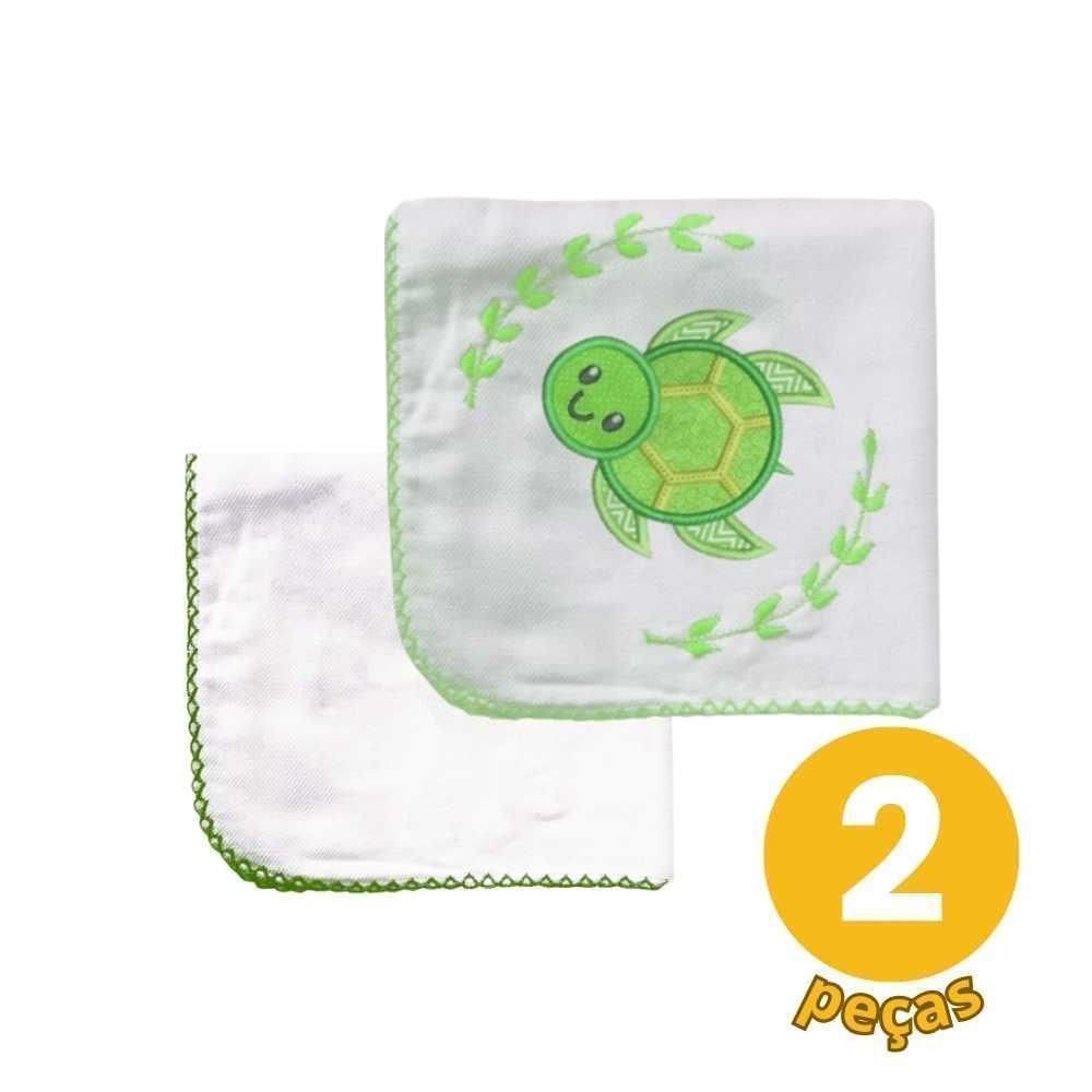 Kit 2 Pçs Neutro 1 Cueiro Liso+1 Cueiro Bordado Bebê Enxoval
