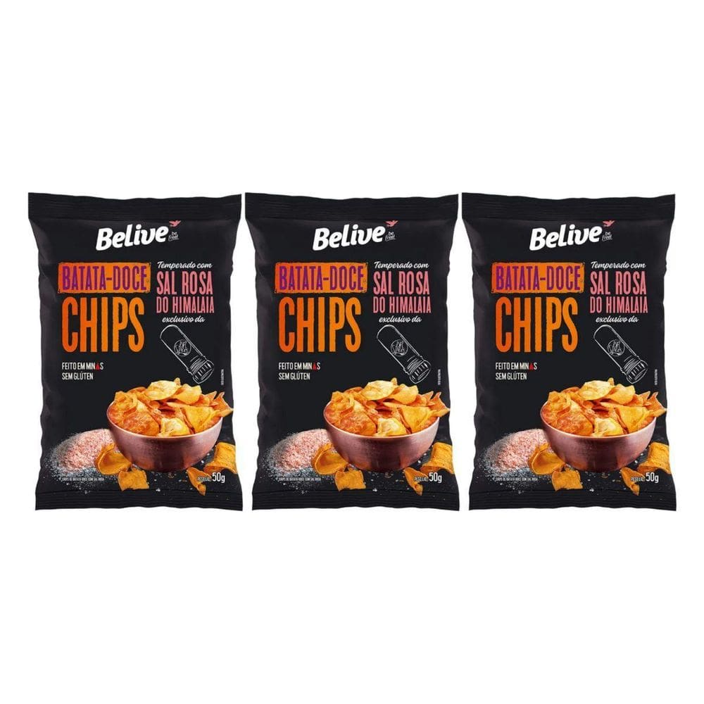 Kit 3 Chips De Batata Doce Sal Rosa Do Himalaia 50G Belive