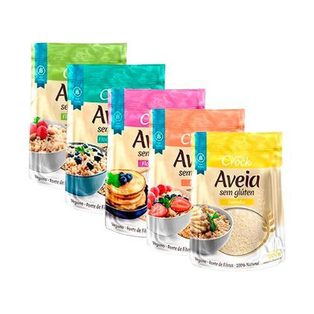 Kit 5 Aveia Sem Glúten Leve Croc: Flocos Grossos, Flocos