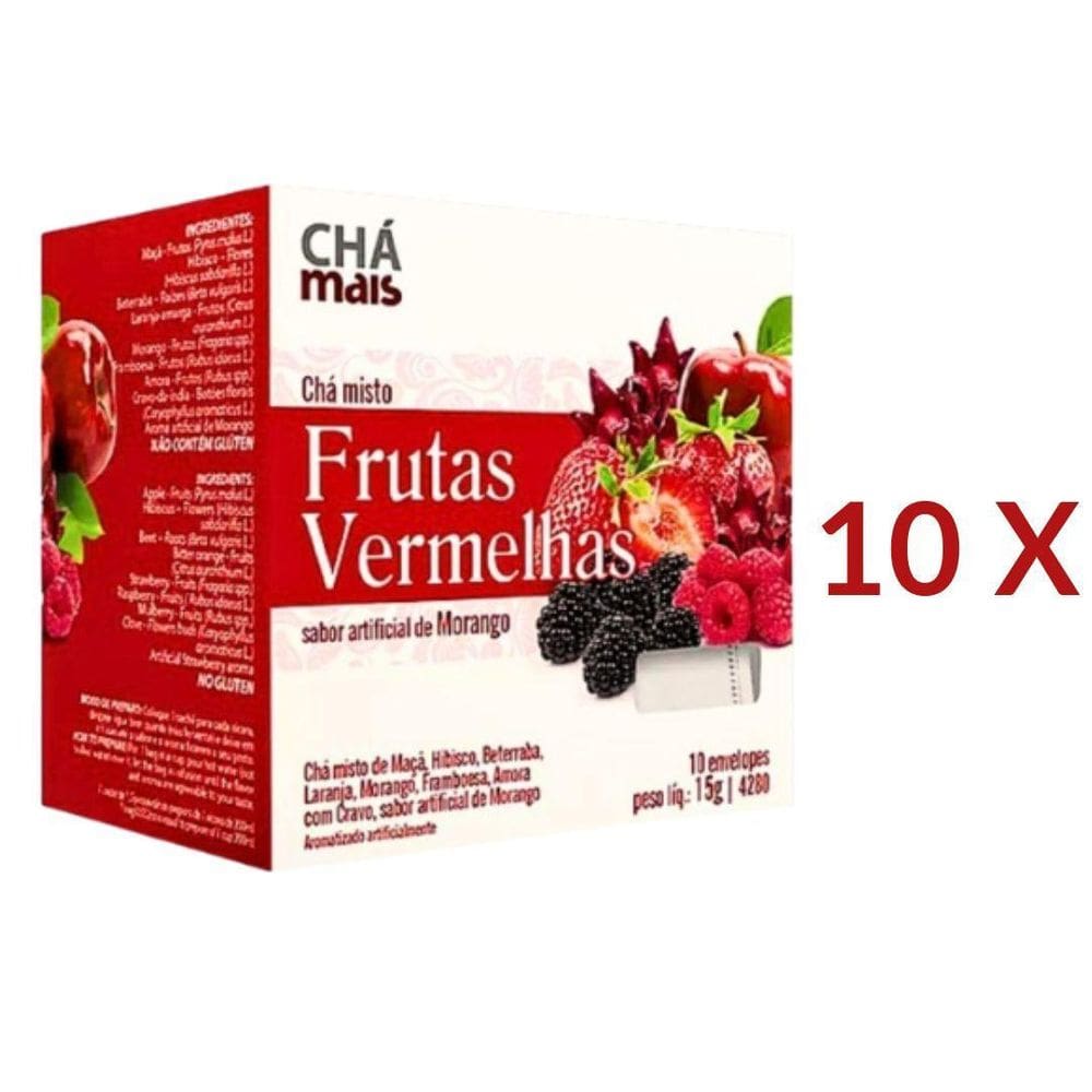 Chá De Frutas Vermelhas Vegano Cx10 Sachês De 1,5G Kit 10