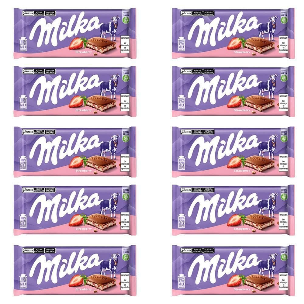 Chocolate Milka Morango Barra Kit Com 10 Unidades De 100G