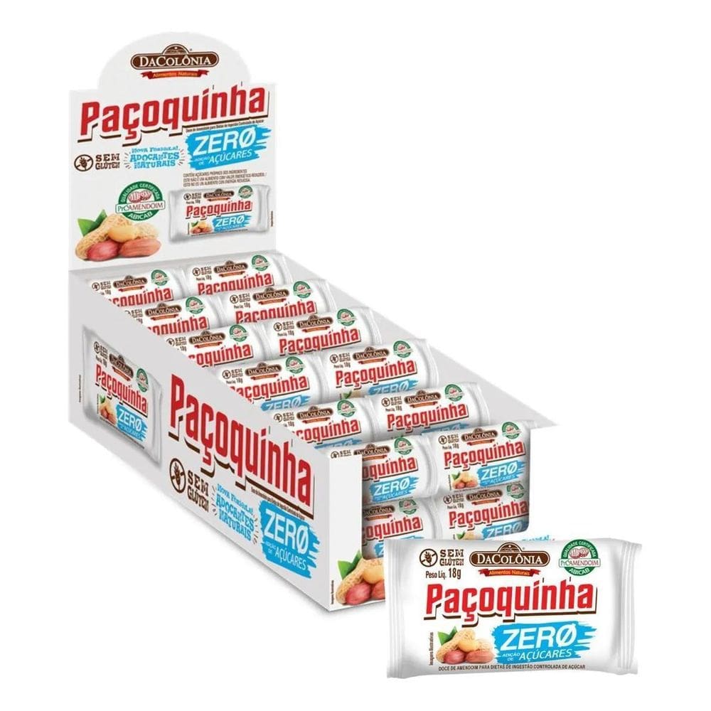 Paçoca Zero Rolha Dacolônia 432G - 24 Unidades De 18G
