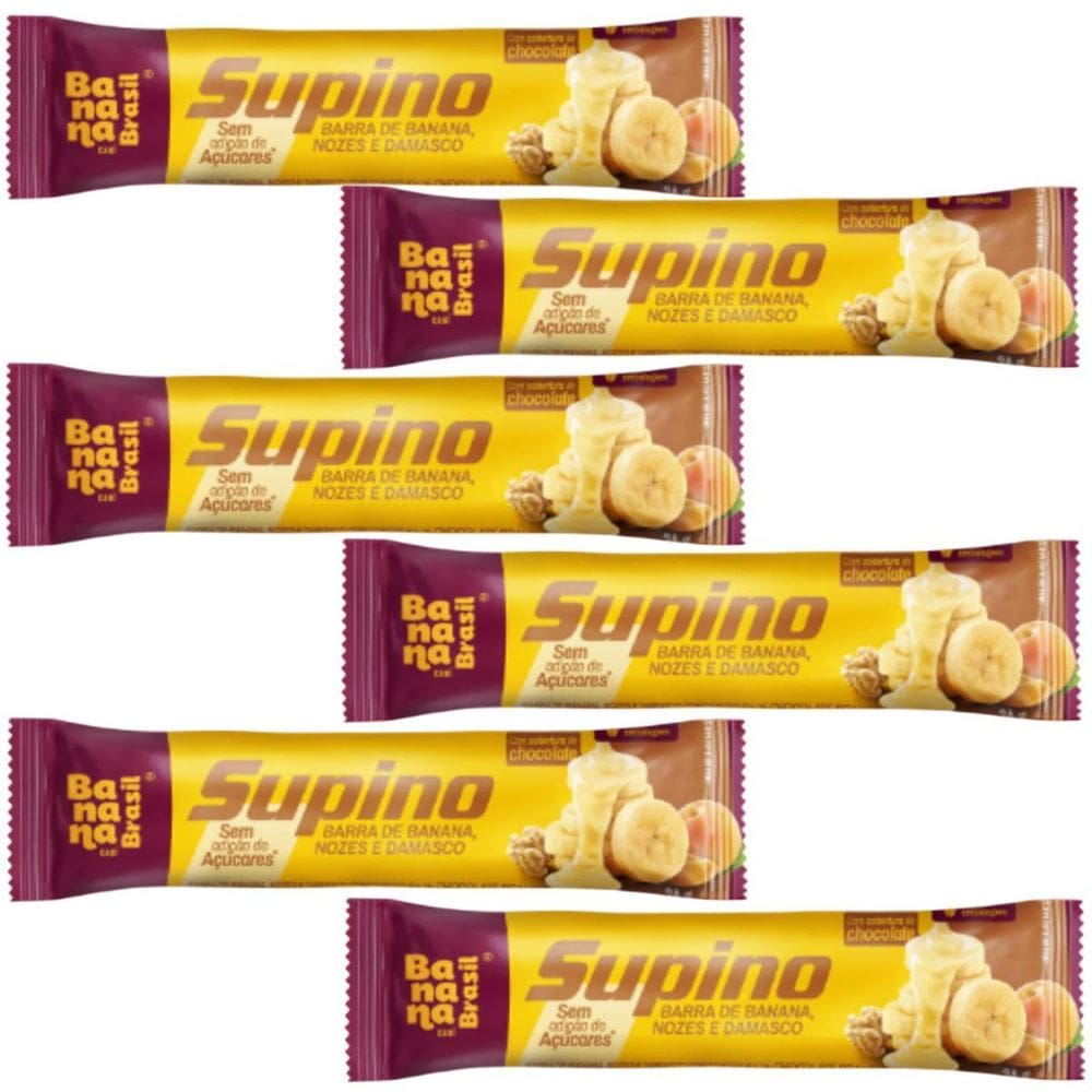 Kit 6 Barra Banana Nozes E Damasco Com Chocolate Branco 24G