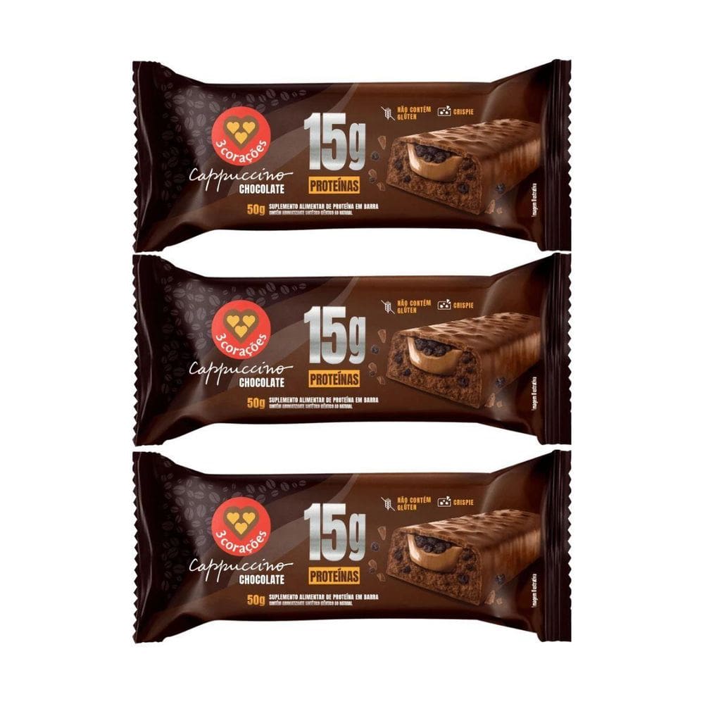Kit 3 Barra 15G Proteina Cappuccino Chocolate 50G 3Corações