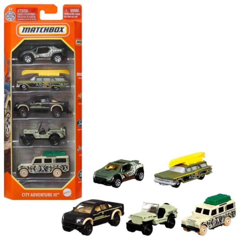 Toy Car Collection Matchbox, pacote com 5, escala 1:64 para crianças a partir de 3 anos