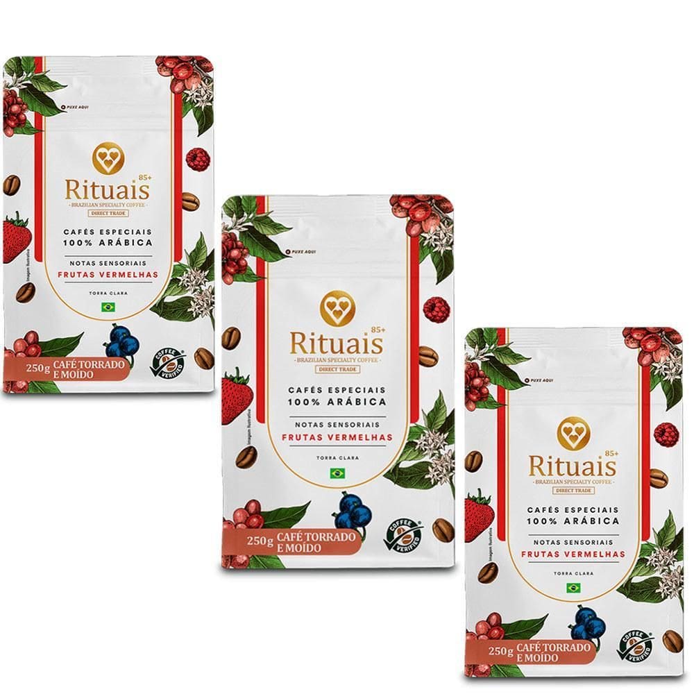Café 3 Corações Rituais Frutas Vermelhas Kit 3 Unid De 250G