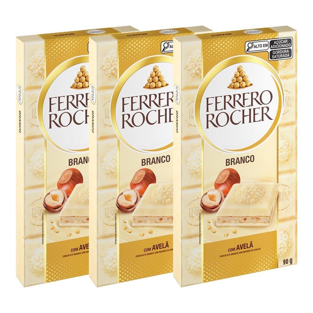 Chocolate Ferrero Rocher Branco Avelã Kit 3 Barras De 90G