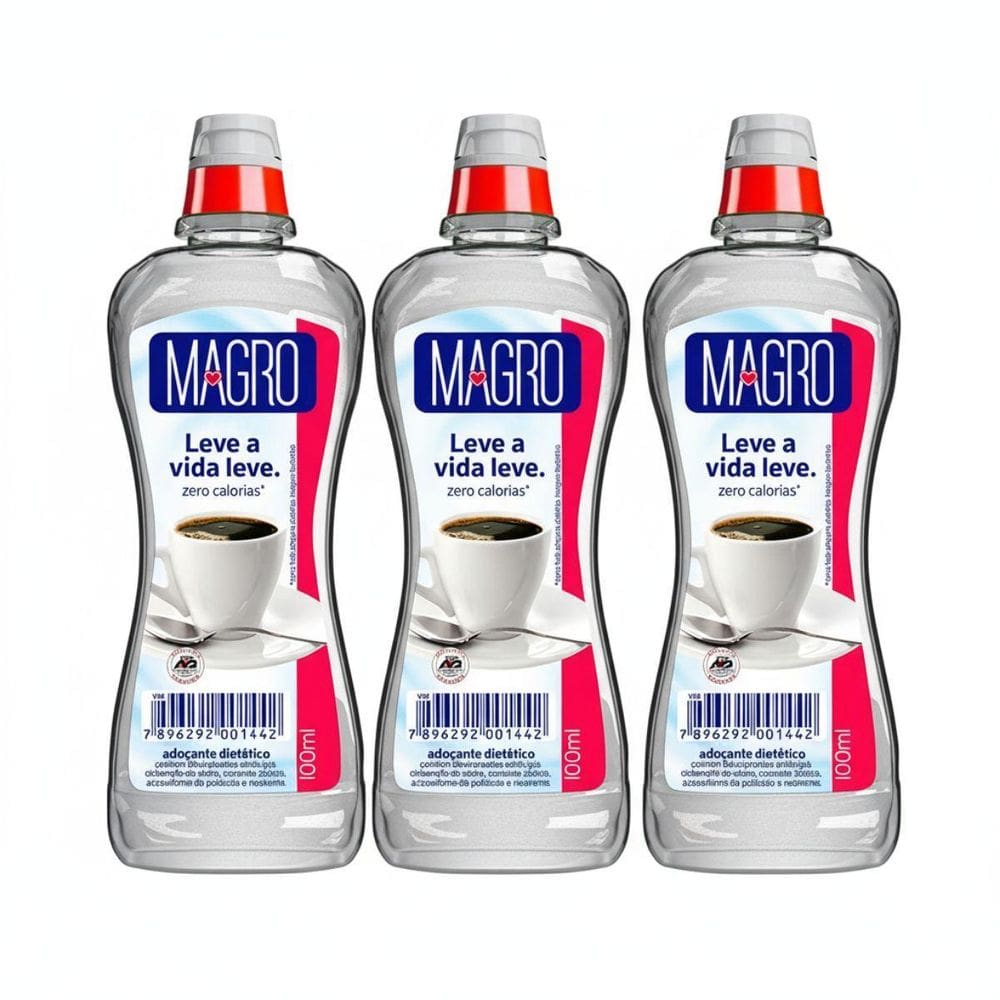 Kit 3 Adoçante Dietetico Liquido Zero Calorias 100Ml Magro