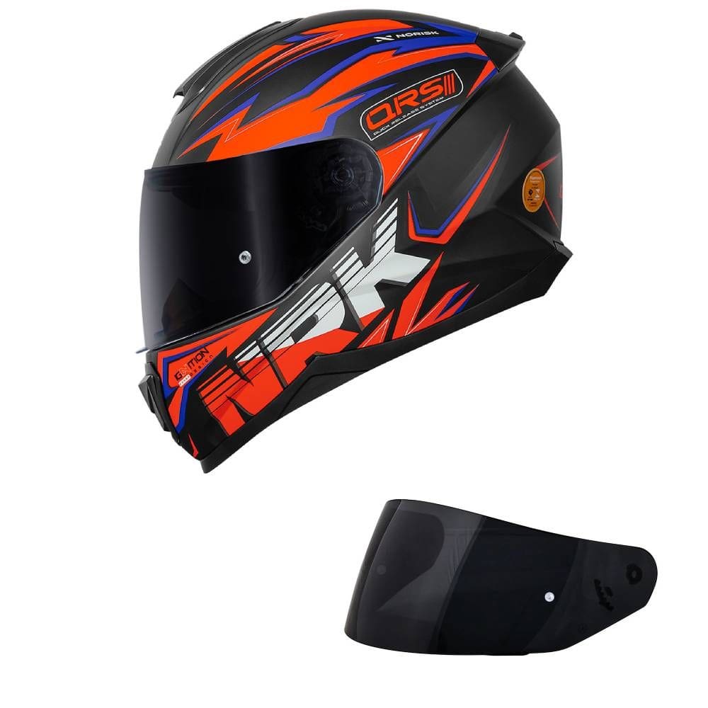 Capacete Norisk Razor Ghost Preto e Laranja Fosco Mais Viseira Fumê