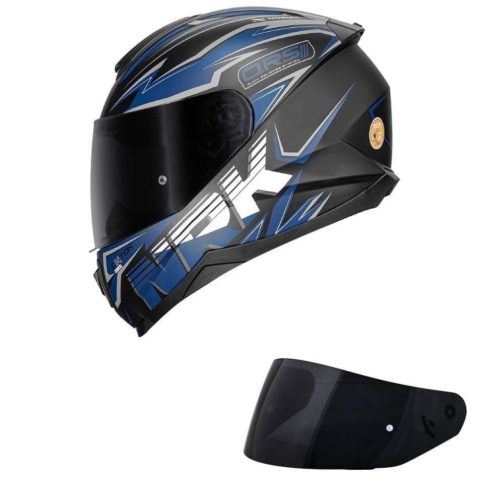Capacete Norisk Razor Ghost Preto e Azul Fosco Mais Viseira Fumê