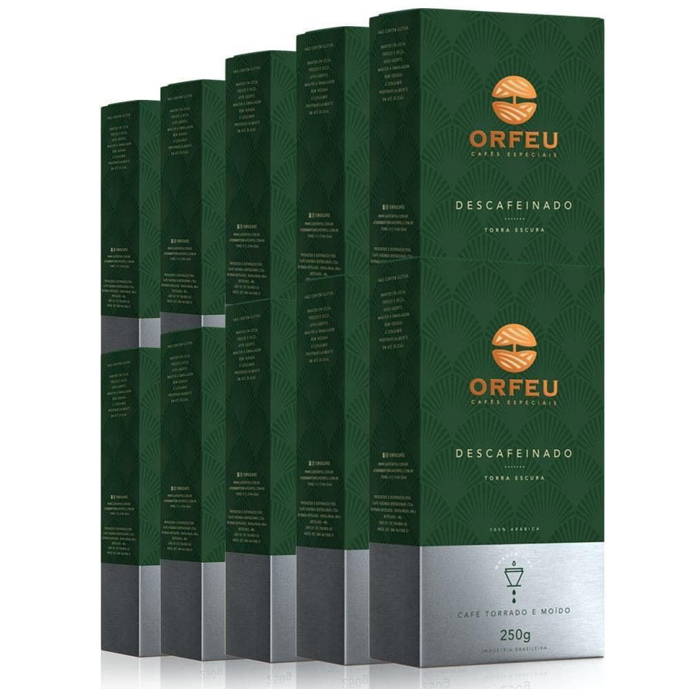 Café Moído Premium Orfeu Descafeinado Kit 10 Pacotes De 250G