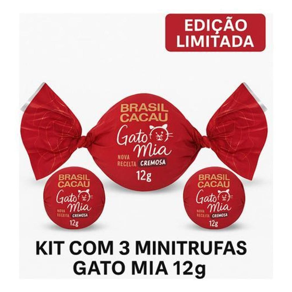 Kit 3 Minitrufas Chocolate Ao Leite Gato Mia Brasil Cacau