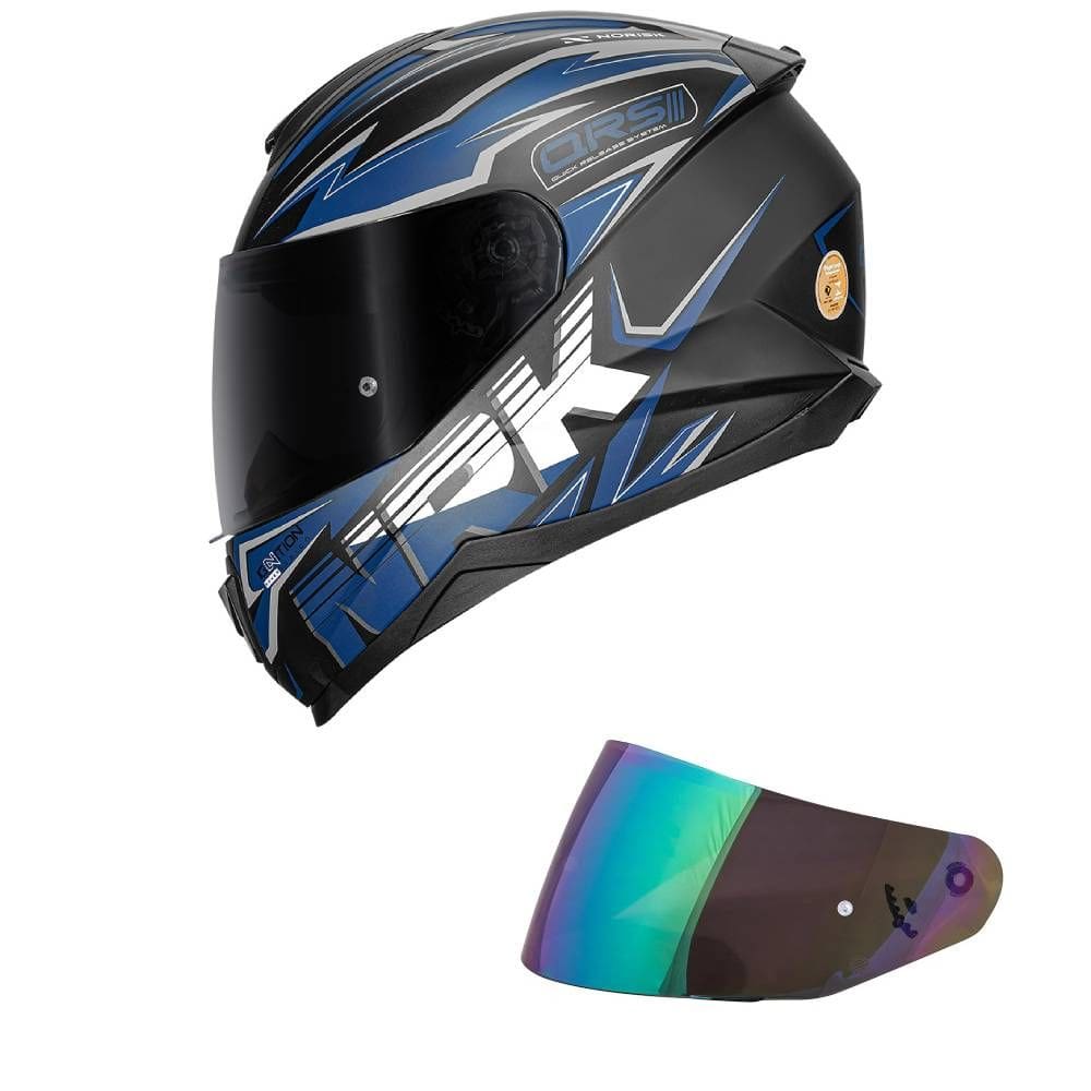 Capacete Norisk Razor Ghost Preto e Azul Fosco Mais Viseira Camaleão
