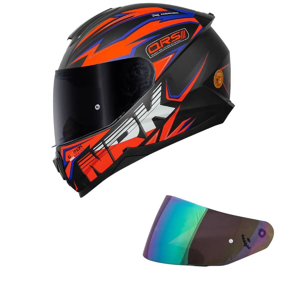 Capacete Norisk Razor Ghost Preto e Laranja Fosco Mais Viseira Camaleão
