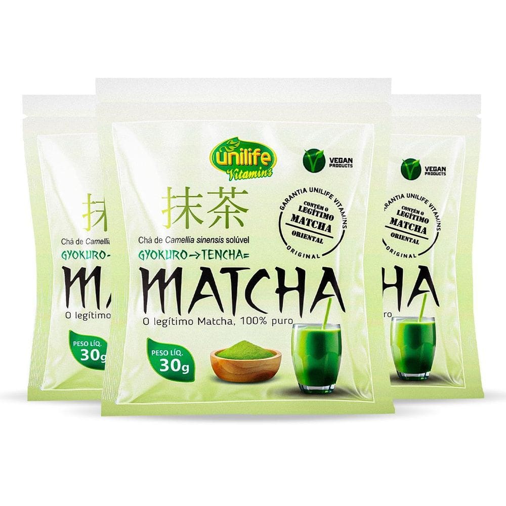 Kit 3 Matcha Puro Vegano Unilife 30G Solúvel
