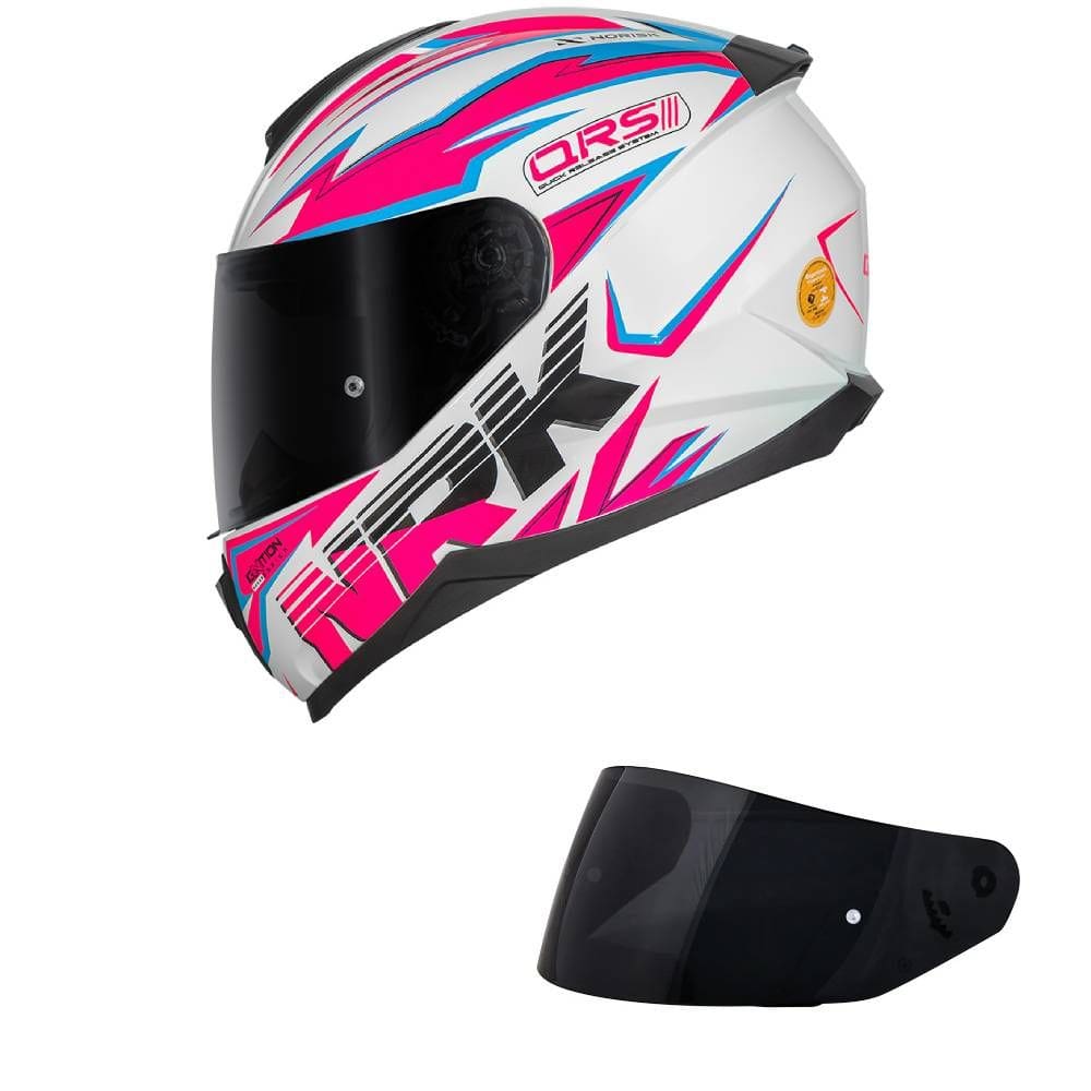 Capacete Norisk Razor Ghost Branco e Rosa Mais Viseira Fumê
