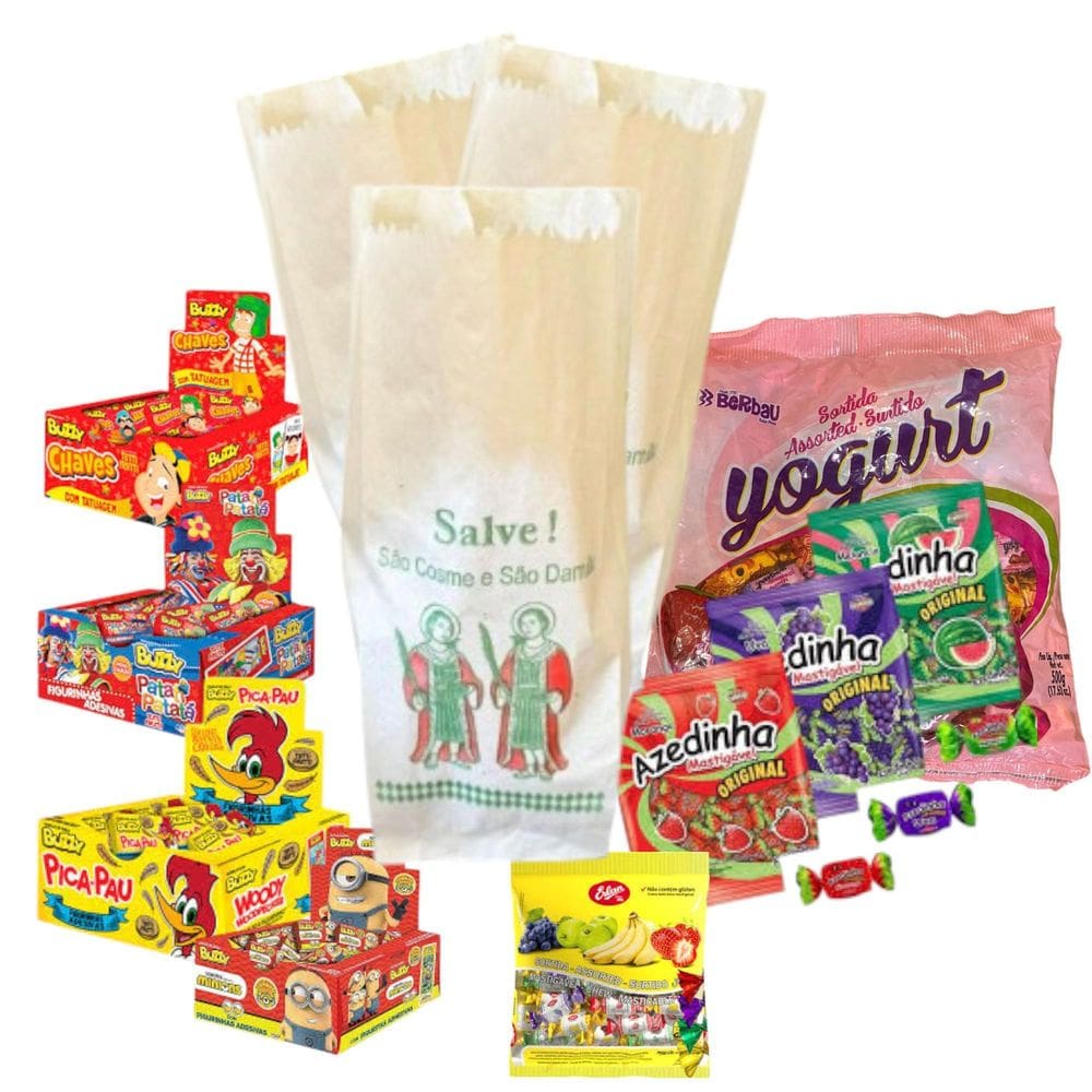 Kit Básico Doces Cosme E Damião Para Montar 50 Saquinhos