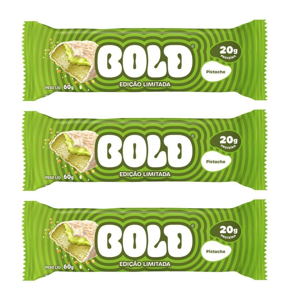 Kit 3 Barra De Proteina 20G Pistache 60G Snack Cremoso Bold
