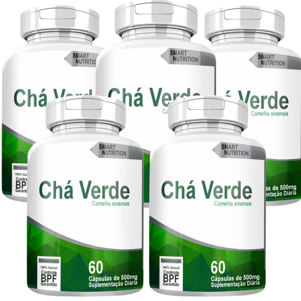 Cha Verde Kit Com 5 Potes Com Total De 300 Capsulas