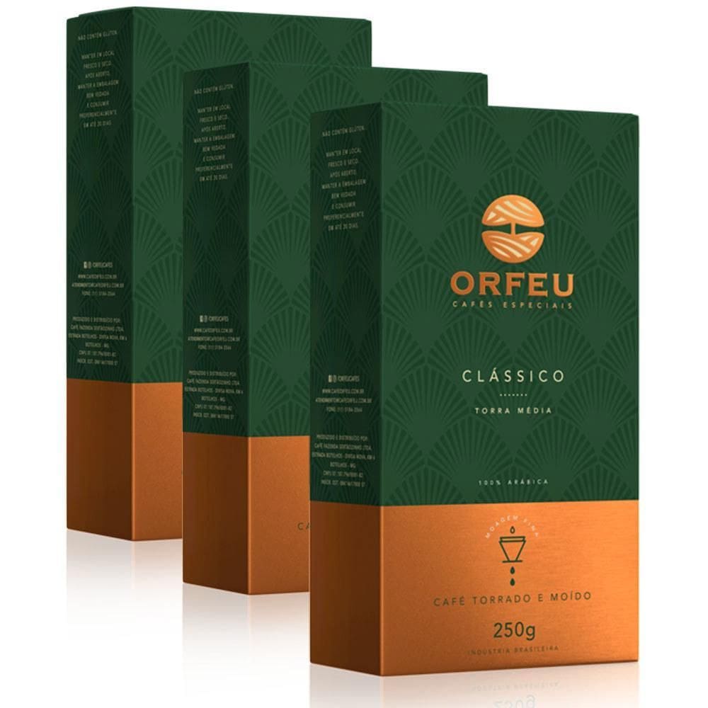 Café Moído Premium Orfeu Clássico Kit 3 Pacotes De 250G
