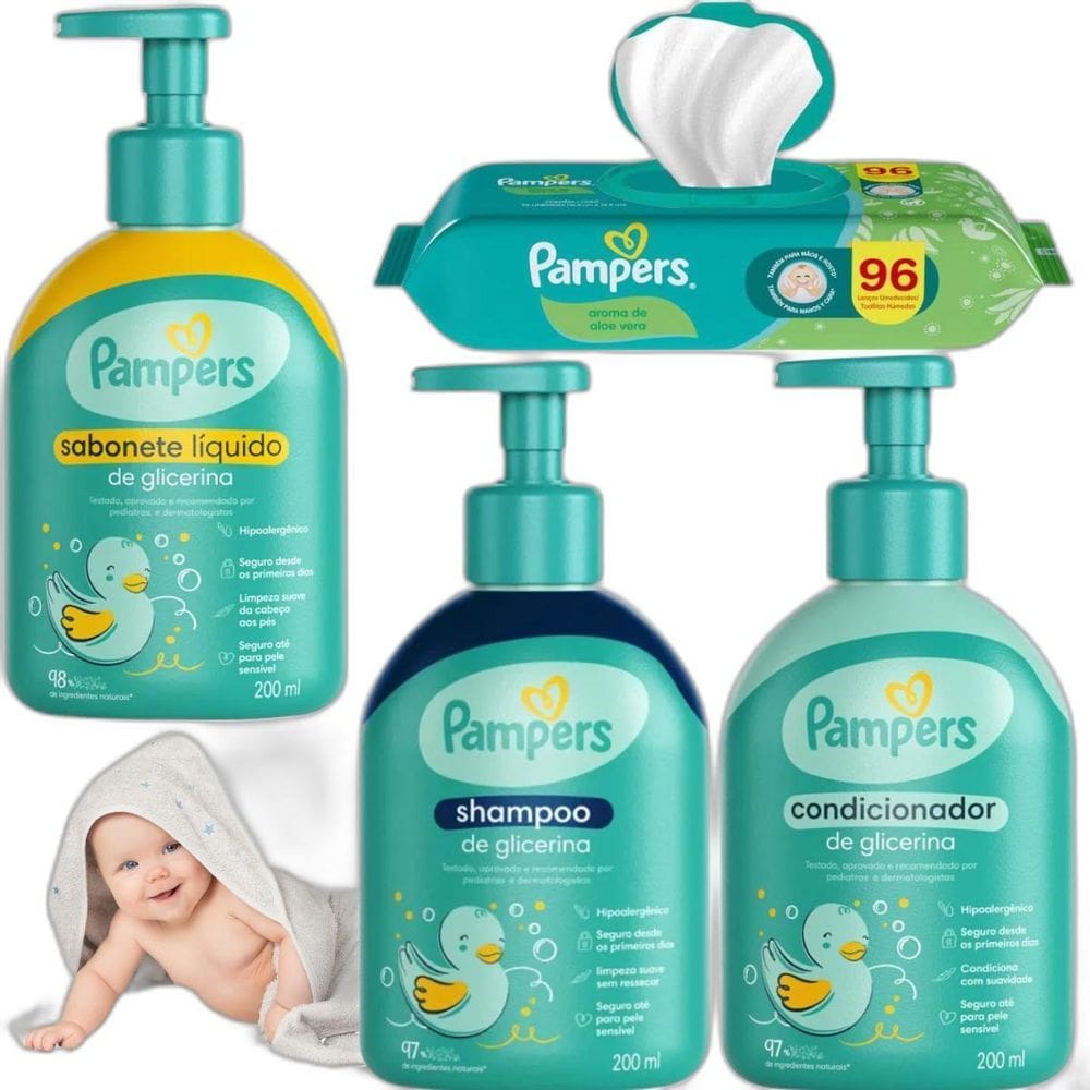 Kit Pampers Baby Glicerina 96 Lenço Umedecido Aromaaloe Vera