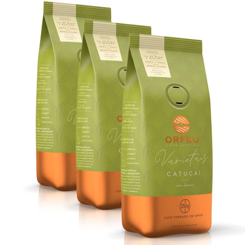 Café Em Grãos Premium Orfeu Catucaí Kit 3 Pacotes De 250G