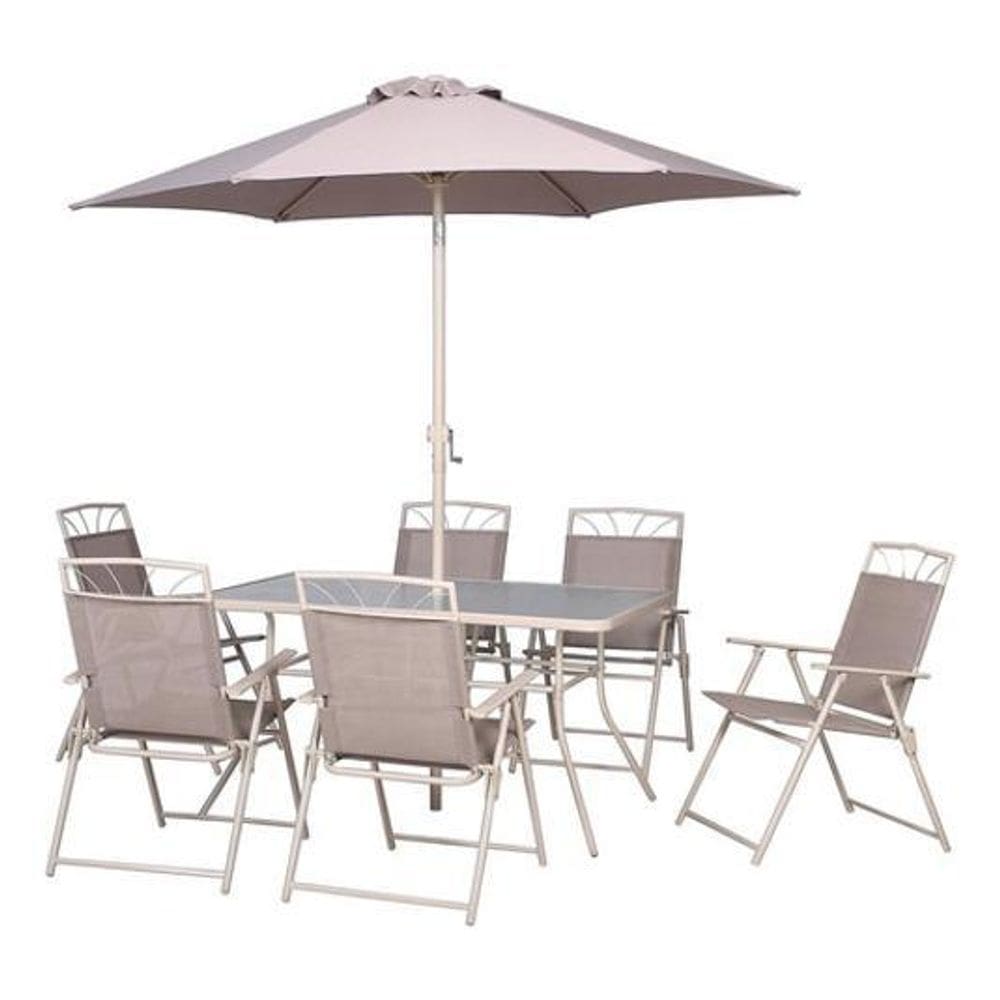 Conjunto Jardim Bege Importado 8 Peca Cadeira Mesa Ombrelone