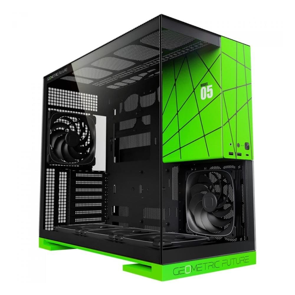 Gabinete Gamer Aquário Geometric Model 5 - Vidro Temperado - E-ATX - Preto e Verde - GEO-M5-BNV