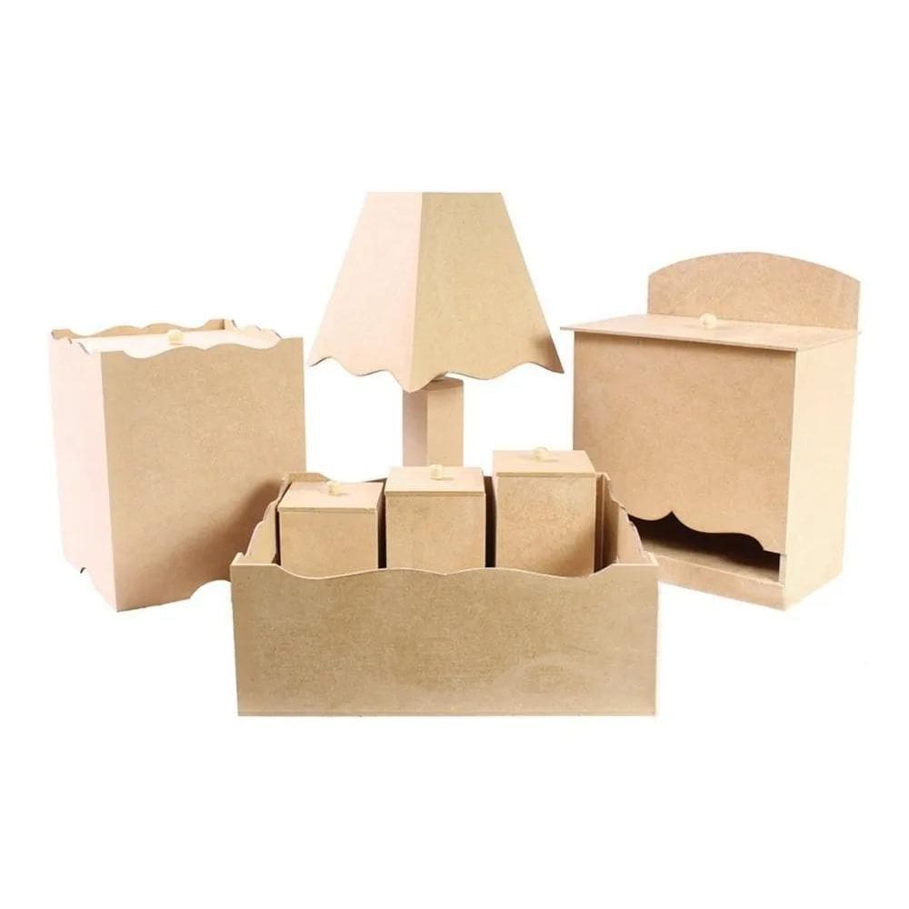 2X Kit Higiene Bebê Liso 7 Peças Em Mdf Com Fiação