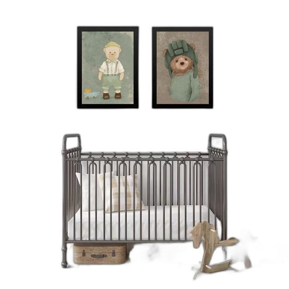 Kit 2 Quadros Quarto De Bebê Ursos Vintage 24X18Cm