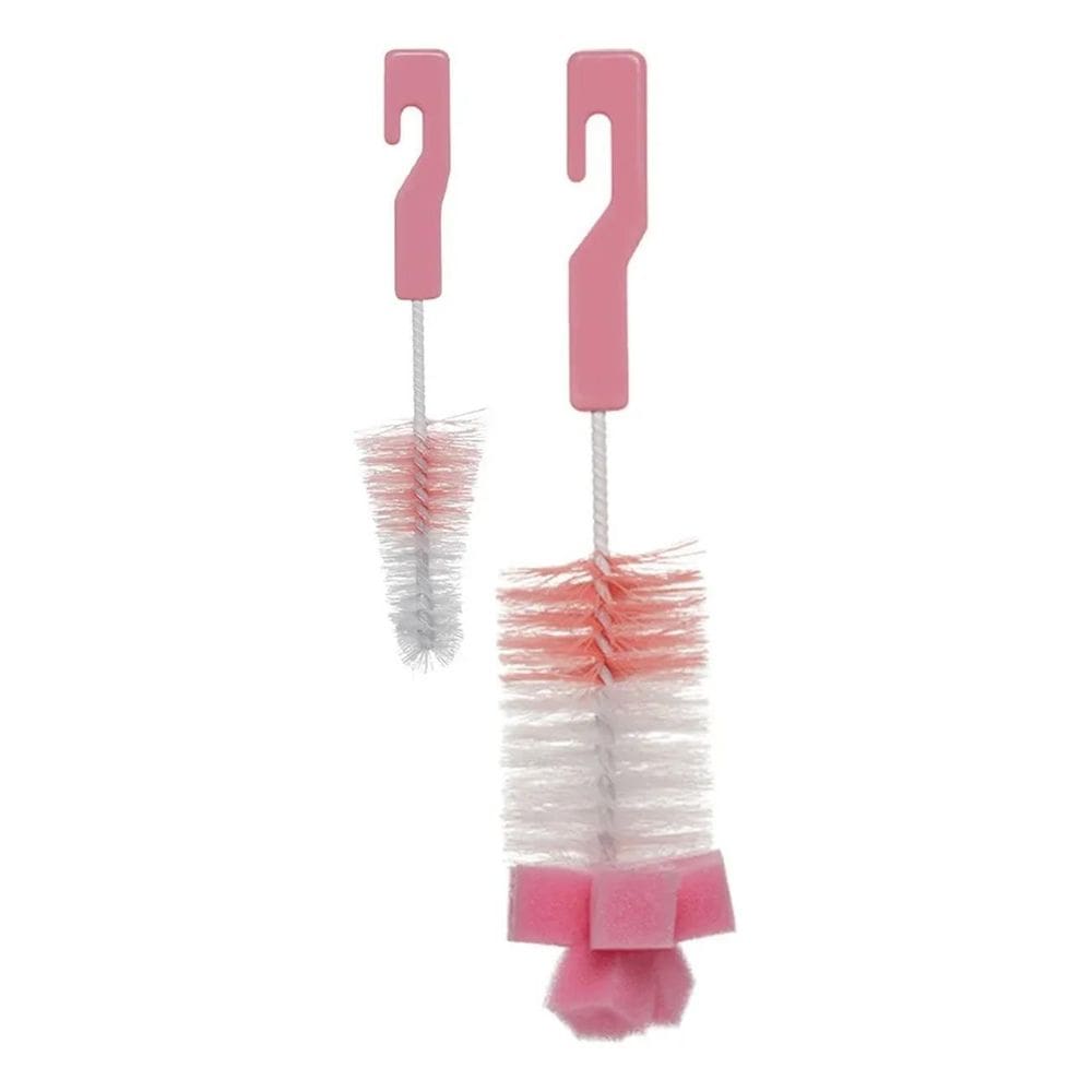 Kit Escovas Para Mamadeira E Bico Com Esponja Rosa 5415 Buba