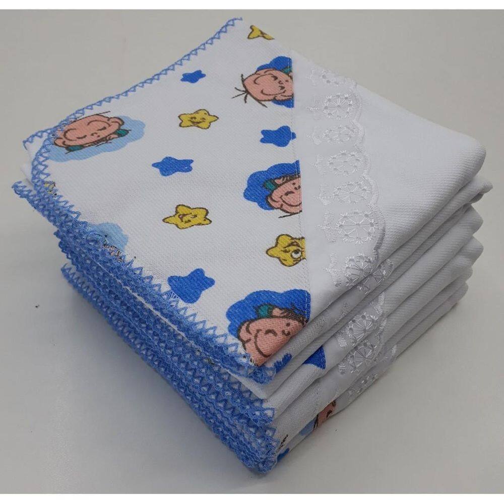 Cueiro Flanelado 80X80 Cebolinha Com Aplique E Crochê.